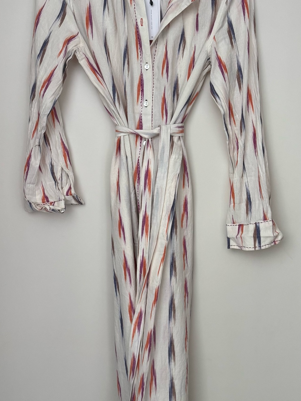 XiRENA Cream Midi Shirt Dress with Orange, Purple & Blue Streaks